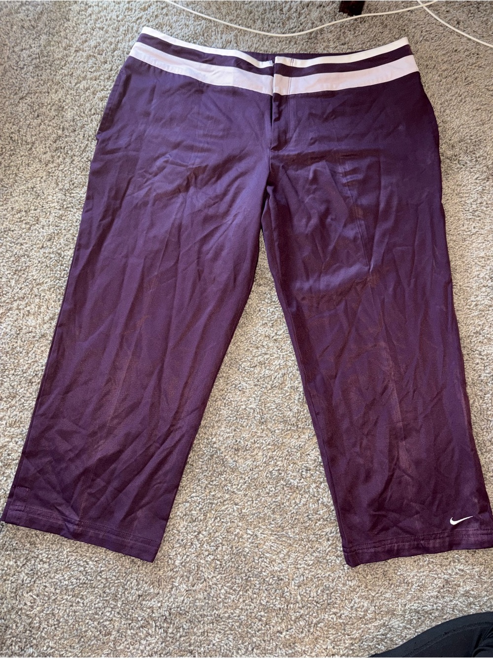 Nike Girls L 12-14 Purple Athletic Capri Pants White Stripe Dri-FIT